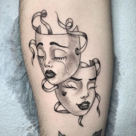 Womans Neck Tattoos, Laugh Now Cry Later Feminine, Drama Face Tattoo, Cholo Tattoo Ideas, Two Face Tattoo, Theater Mask Tattoo, Fernweh Tattoo, Face Tattoos For Women, Catrina Tattoo