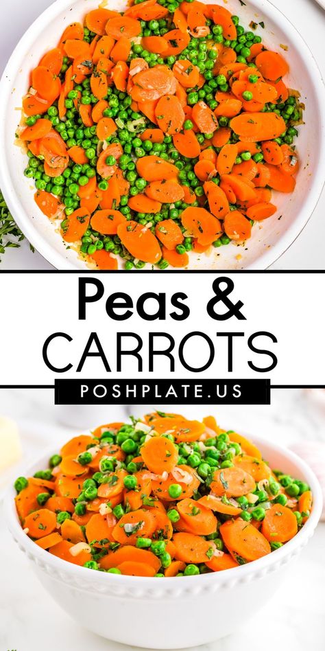 Peas and carrots is a quick and easy side dish made with fresh or frozen peas and carrots, cooked in butter and stock, perfect for any meal. Canned Peas, Carrots Cooked, Frozen Peas And Carrots, Potato Side Dishes Easy, Plate Recipes, Fresh Carrots, Peas And Carrots, Farmers Market Recipes, Pasta Side Dishes