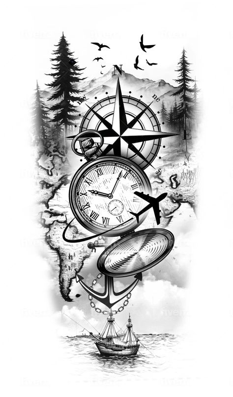 I respond to messages in less than 5 minutes
 I always try to impress my clients with creative and beautiful tattoo designs!
Good prices Hourglass And Compass Tattoo, Reality Tattoo Ideas, Map And Compass Tattoo Design, Compass And Clock Tattoo Ideas, Clock And Compass Tattoo, Seaman Tattoo Design, Sleeve Tattoo Drawings, Tattoo Designs Stencil, Hand Drawing Pencil