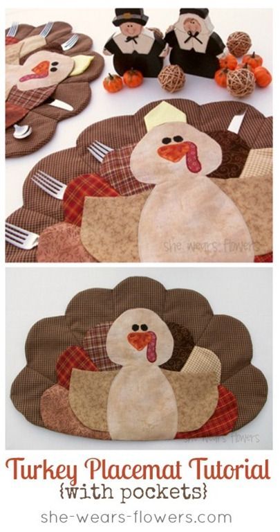 Turkey Placemats, Homemade Thanksgiving Decorations, Turkey Placemat, Placemat Tutorial, Placemat Ideas, Diy Placemats, Thanksgiving Placemats, Place Mats Quilted, Diy Thanksgiving