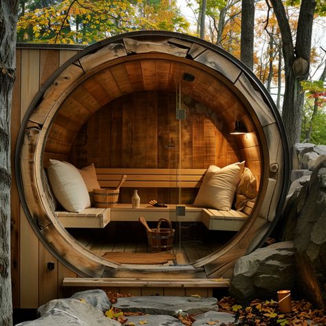 Create the Ultimate Outdoor Sauna and Hot Tub Retreat: 13 Ideas - DreamyHomeStyle Hot Tub Garden Room, Barrel Sauna Ideas, Sauna By The Lake, Spa Rooms Ideas Decor, Sauna Design Outdoor, Outdoor Spa Area Ideas, Outdoor Sauna Ideas Backyards, Diy Sauna Outdoor, Outdoor Sauna And Hot Tub