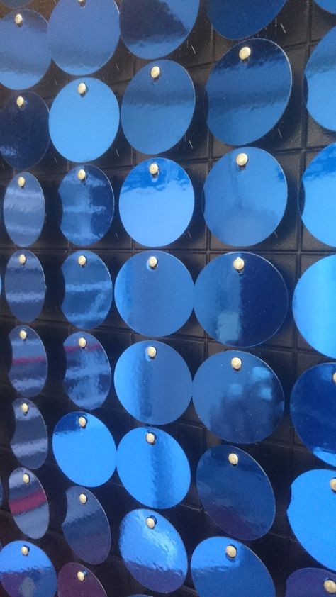 Close up of our Blue Sequins - shimmering!!! #bluesequin #sequinsigns #shimmeringsign Pos Design, Sequin Wall, Donor Wall, Bedroom Design Trends, Tin Can Art, Aluminum Can Crafts, Abstract Art Diy, Store Interiors, Aluminum Can