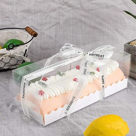 BBC Clear Long Plastic Cake Box With White Inserts For Swiss Roll, 5 Sets, 11（L)“X4(W)”X3.7(H)"Brand: BBC Bakery4.5 out of 5 stars 127 ratingsWas: $19.99Price: $16.99You Save: $3.00 (15%)Coupon15% extra savings coupon applied at checkout. Details Cake Wrapping Ideas, Doughnuts Photography, Paper Cake Box, Ice Cream Bites, Swiss Roll Cake, Baking Logo, Baking Packaging, Bakery Boxes, Dessert Packaging