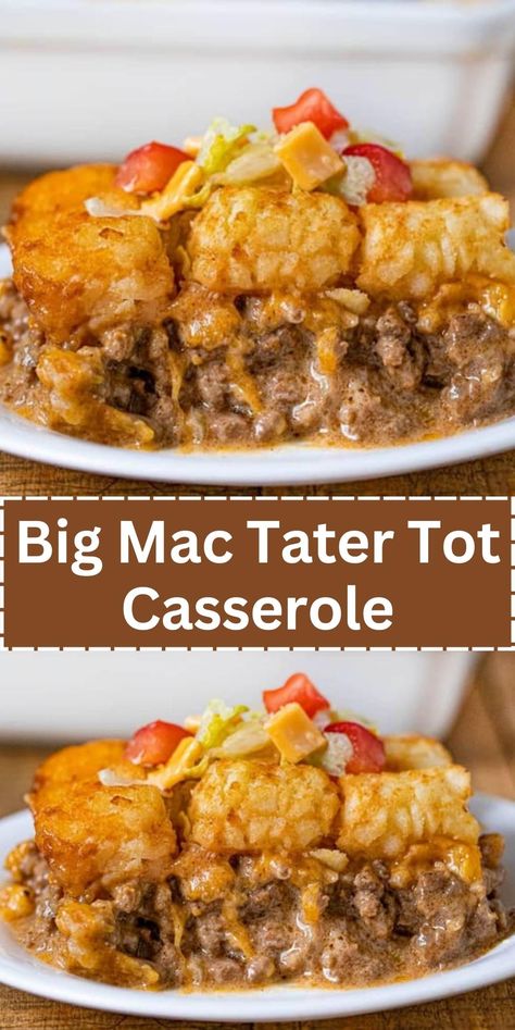 Tater Tot Casserole Ground Beef, Big Mac Tater Tot Casserole, Casserole Ground Beef, Tater Tot Recipes, Tater Tot Casserole Recipes, Ground Beef Recipes Healthy, Easy Hamburger, Tot Casserole, Tater Tot Casserole