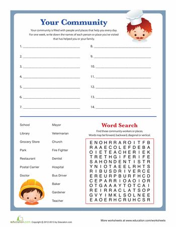 Worksheets: People in Your Community Community Of Inquiry Activities, Community Worksheet, Community Helpers Lesson Plan, Values Clarification, Community Helper Lesson, Letter Writing Activities, Community Helpers Worksheets, Fun Word Search, Junior Achievement