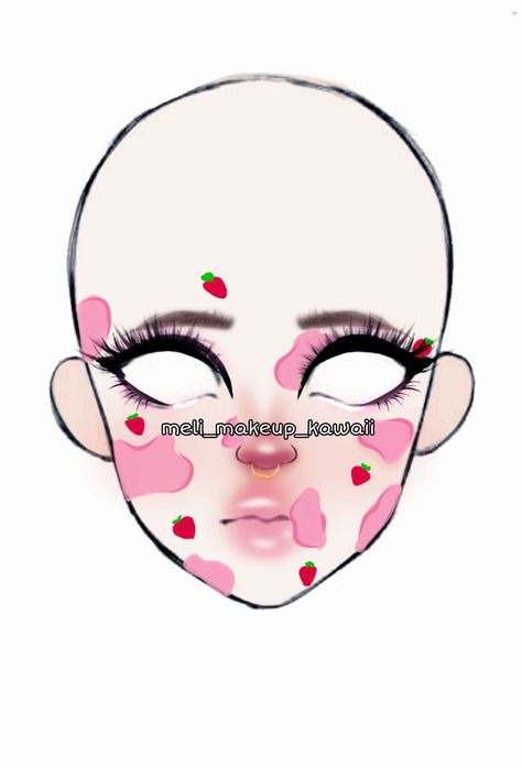 makeup kawaii maquillaje vaca Strawberry Cow Makeup, Cow Makeup Look, Anime Makeup Kawaii, Makeup Ideas Drawing, Makeup Kawaii, Makeup Charts, Anime Eye Makeup, Makeup Drawing, Cute Eye Makeup