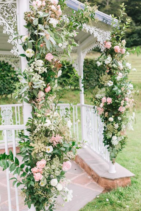 Pagoda Wedding Decoration, Pagoda Flowers Wedding, Wedding Pagoda Decoration, Flower Gazebo Wedding, Gazebo Wedding Ceremony, Alter Design, Gazebo Wedding Decorations, Georgian Manor House, Wedding Pergola