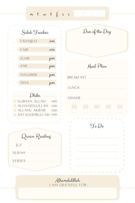 Islamic Planner, Student Daily Planner, Ramadan Tips, Beige Theme, Daily Routine Planner, Study Planner Printable, Habit Tracker Bullet Journal, Ramadan Activities, Planner Essential