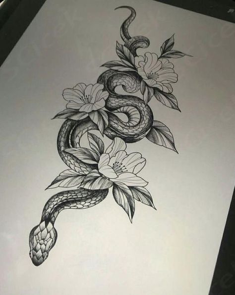 Tattoo Ideas Female Meaningful Unique, A Snake Tattoo, Snake And Flowers Tattoo, Traditional Snake Tattoo, Arm Sleeve Tattoos For Women, Stay True To Yourself, Simple Tattoo Designs, Rose Tattoo Design, Knee Tattoo