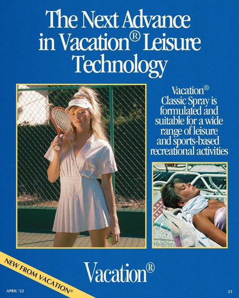 Vacation® (@vacationinc) • Instagram photos and videos Vintage Sunscreen Ads, Vacation Sunscreen Aesthetic, 2000s Website, Stream Aesthetic, Retro Editorial, Sunscreen Application, 80s Magazine, Sunscreen Product, Hot Pilates