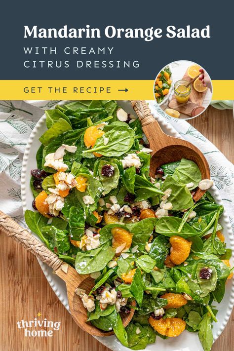 Orange Citrus Salad Dressing, Mandarins Orange Salad, Mandarin Orange Salad Dressing, Orange Spinach Salad, Myplate Recipes, Salad With Citrus Dressing, Goat Cheese Crumbles, Salad With Oranges, Citrus Salad Recipes