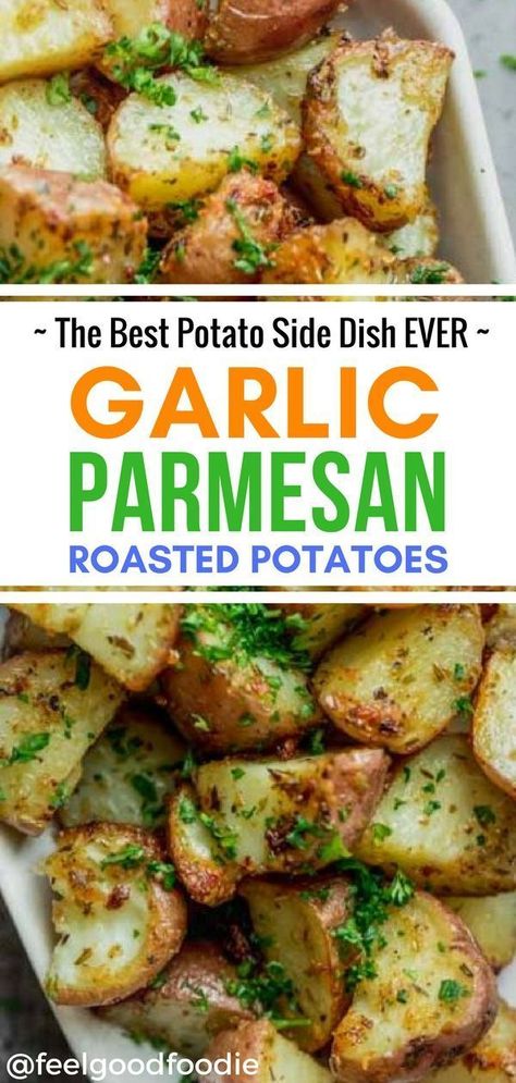 Potatoes Side Dishes, Garlic Parmesan Roasted Potatoes, Parmesan Roasted Potatoes, Potato Side Dish, Garlic Roasted Potatoes, Side Dishes For Chicken, Roasted Potato Recipes, Turkey Recipes Thanksgiving, Potato Sides