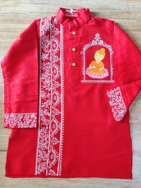 Hand Printed Kurta For Men, Hand Painted Panjabi Design For Men, Hand Painted Punjabi For Men, Panjabi Fabric Painting, Panjabi Design For Men, Panjabi Painting, Kolka Art, Dress Illustration Art, Punjabi Design