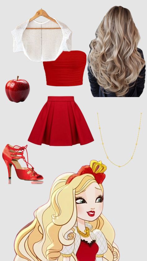 Look I know this looks bad but I struggled fining stuff😭😭 Apple white from ever after high!! 31 Nights Of Halloween, Snow White Outfits, White Halloween Costumes, Pretty Halloween Costumes, White Costumes, Halloween Costumes Friends, Apple White, Halloween Costume Outfits, Halloween Inspo