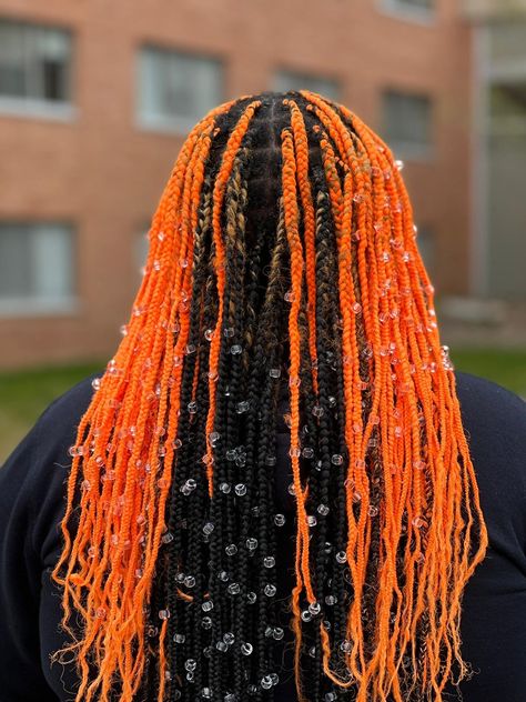 Raindrop Braids, Orange Peekaboo, Black And Orange Hair, Black And Orange, Orange Hair, Neon Orange, New Style, Braids, For Kids