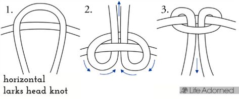 Basic macrame knots: how to make a horizontal larks head knot Larks Head Knot, Basic Macrame, Half Hitch Knot, Knots Guide, Macrame Plant Hanger Tutorial, Macrame Plant Hanger Patterns, Macrame Knots Tutorial, Weaving Wall Hanging, Macrame Knots Pattern