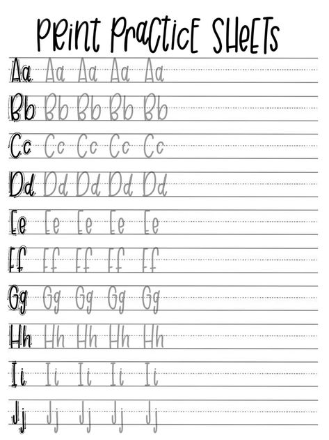 Letter Practice Sheets, Lettering Practice Sheets, Modern Calligraphy Practice, Hand Lettering Practice Sheets, Brush Lettering Practice, Hand Lettering Worksheet, Handwriting Practice Sheets, Printing Practice, Hand Lettering Practice