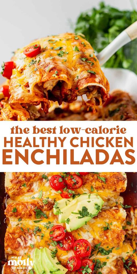 Healthy Chicken Enchiladas Healthy Enchilada Recipe, Healthy Chicken Enchiladas, Enchiladas Healthy, Chicken Enchilada Bake, Low Calorie Chicken, Oven Top, Hidden Vegetables, Easy Enchiladas, Chicken Enchiladas Easy