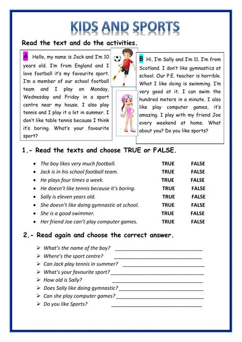 Sport Activities For Kids, Esl Worksheets For Kids, English Writing Practice, English Conversation For Kids, Sport English, Sports Activities For Kids, Teach English To Kids, Vocabulary Exercises, English Activities For Kids