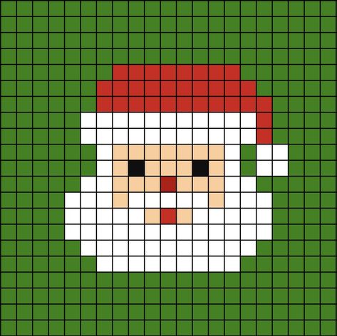 A pixel art template of Santa's face with the hat on. Crochet Pixel Pattern Christmas, Turkey Pixel Art, Cute Christmas Perler Beads, Christmas Pixel Art Easy, Pixel Art Ideas Christmas, Small Christmas Pixel Art, Pixel Art Christmas Tree, Holiday Pixel Art, Santa Pixel Art