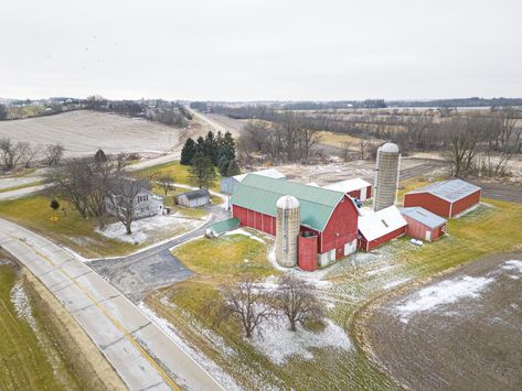 Circa 1901 Wisconsin Farmhouse For Sale W/Garage/Barn/Silos And Outbuildings on 8.5 Acres $679,900 - Country Life Dreams Pole Buildings, Farm Buildings, Red Barns, Country Farm, Red Barn, Hobby Farms, Old Barns, Country Life, Office Space