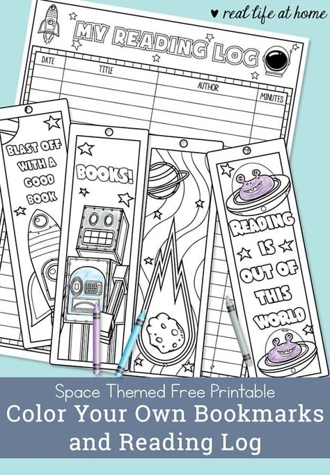 Space Bookmarks, Reading Log For Kids, Bookmarks To Color, Reading Week, Space Preschool, Reading Night, Reading Month, Free Homeschool Printables, Library Skills