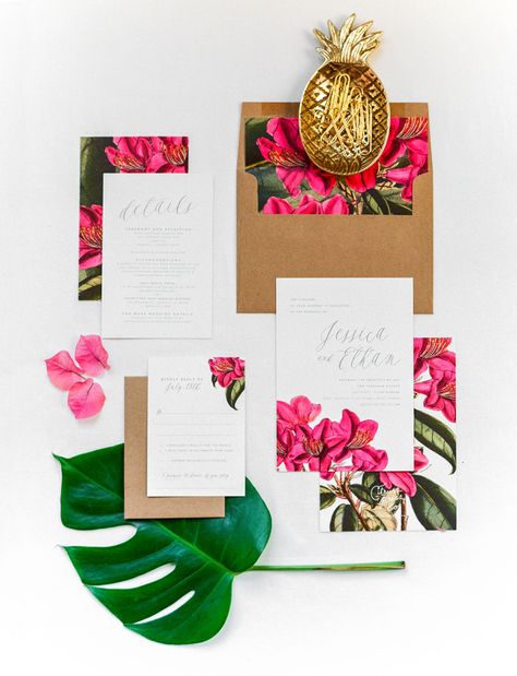 Tropical Bridal Inspiration in Maui, Hawaii - Green Wedding Shoes Wedding Invitations Beach, Bougainvillea Wedding, Tropical Invitations, Azalea Flower, Tropical Bridal, Yosemite Wedding, Tropical Wedding Invitations, Vintage Invitations, Wedding Inspiration Board