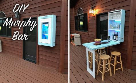 Bar Table Diy, Organization On A Budget, Murphy Bar, Horizontal Murphy Bed, Fold Down Desk, Porch Accessories, Bar Plans, Murphy Bed Diy, Murphy Bed Plans