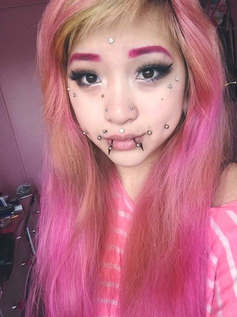 Body Modification Piercings, Double Tongue Piercing, Double Cartilage Piercing, Face Piercings, Multiple Ear Piercings, Cool Piercings, Dermal Piercing, Facial Piercings, Cute Piercings