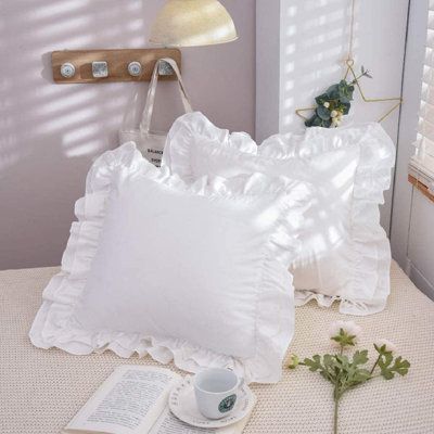 Lace Bedding, Ruffle Pillow, White Pillow Covers, White Throw Pillows, Euro Pillow, Vintage Bed, Euro Pillow Shams, Linen Pillow Cases, Shabby Vintage