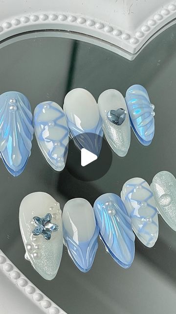 Press On Nails Australia | Custom Made To Order on Instagram: "NEW 🌊 Aquamarine Set ~ can’t stop looking at how gorgeous this set is 😭 Custom Sized premium press ons, how could you say no    #presson #pressons #pressonnails #naildesigns #nailinspo #pressonnail #pressonsaustralia #y2knails #custompressons #customnails  #kessiinails #kessiistudio" Press On Nails Ideas, Nails Australia, Purple Acrylic Nails, Nails Arts, Purple Acrylic, Y2k Nails, Press Ons, Cat Kuku, Birthday Nails