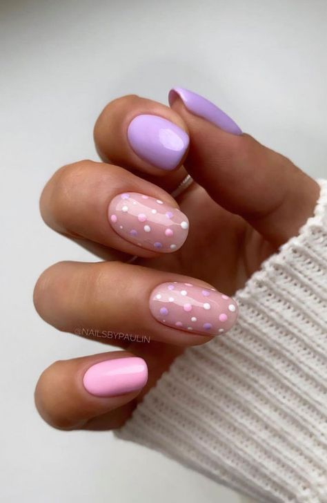 26. Polka Dot Pink Short Nail Design Do you realize that the power of gorgeous nails make us feel like we wear beautiful jewelry... Easy Spring Nails Short, Nails With Dots Simple, Nails 23, Engagement Nails, Short Gel Nails, Cute Spring Nails, Simple Gel Nails, Girly Acrylic Nails, Dots Nails