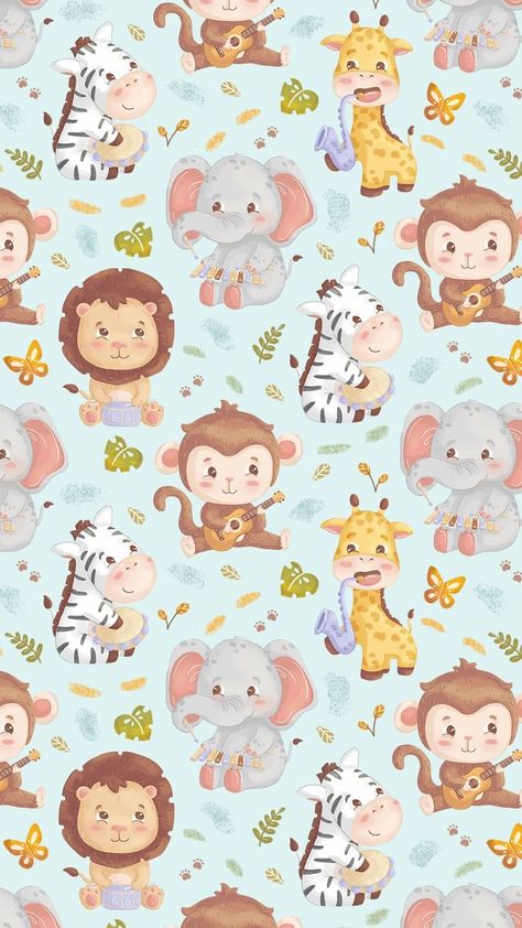 Kids Animal Wallpaper, Animal Backgrounds Wallpapers, Kids Wallpaper Pattern, Kids Wallpaper Aesthetic, Cute Kids Wallpaper, Baby Boy Wallpaper, Flower Dress Art, Baby Blue Wallpaper, Wild Animal Wallpaper