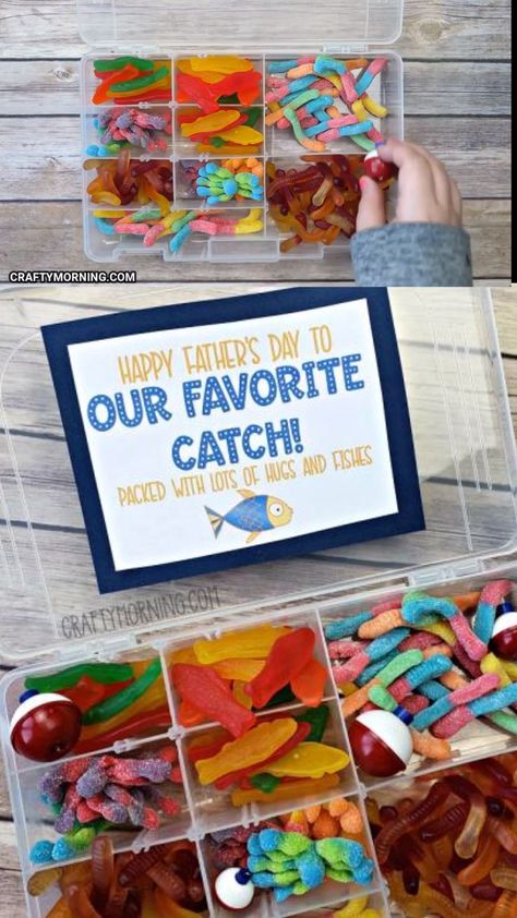 Father's Day Treat Ideas, Snackle Box Ideas For Fathers Day, Cute Father's Day Ideas, Fish Candy Ideas, Father's Day Gifts From Daycare, Fathers Days Ideas, Church Fathers Day Ideas, Fathers Day Gift Box Ideas, Fathers Day Candy Gifts