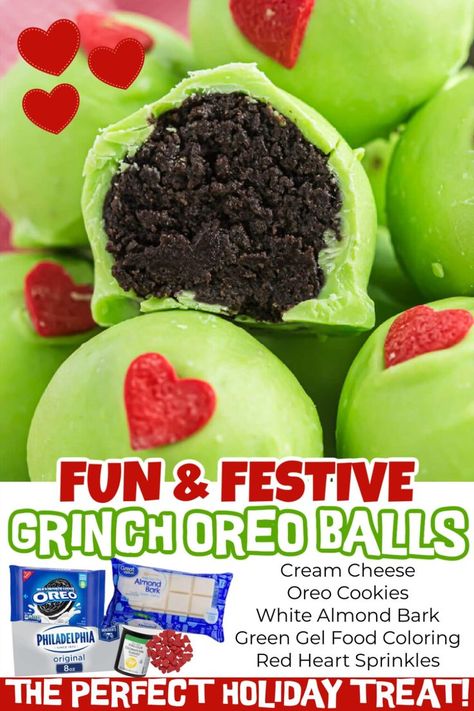 Christmas Desserts Grinch, Grinch Dessert Ideas, Oreo Balls Christmas, Oreo Balls Recipe, Christmas Cookie Recipes Holiday, Christmas Truffles, Oreo Balls, The Best Dessert, Christmas Baking Recipes