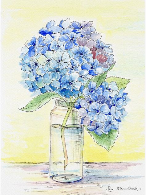 Blue And Purple Hydrangea, Hydrangea Illustration, Jessica Rose, Purple Hydrangea, Hydrangea Bouquet, Life Poster, Matching Paint Colors, Still Life Art, Blue Hydrangea