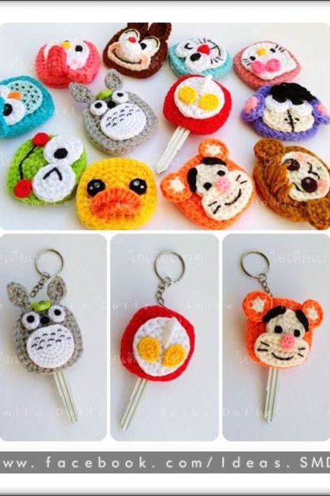 Crochet Key Cover, Crochet Cozy, Crochet Keychain Pattern, Pola Amigurumi, Crochet Keychain, Crochet Applique, Love Crochet, Crochet Home, Key Fobs