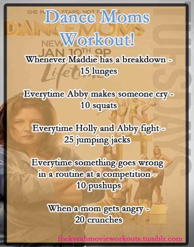 Dance Moms workout Dance Mom Workout, Dance Moms Workout Game, Dance Moms Workout, Tv Show Workouts, Movie Workouts, Cheerleading Workouts, Tv Workouts, Smile Makers, Dance Workouts