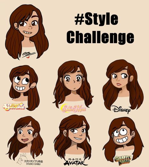 Estilo Girl, Character Disney, Different Drawing Styles, رسم كاريكاتير, Pelo Anime, Art Style Challenge, Cartoon Style Drawing, Different Art Styles, Drawing Style