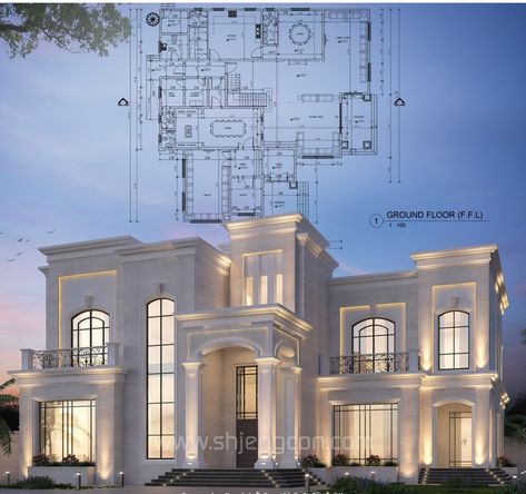 Neoclassical House Layout, Classic House Exterior Luxury, New Classic Villa Exterior Design, Neo Classic House, Neo Classic Villa, Classic Villa Exterior, Neoclassical Villa, Classic Villa Design, Neoclassical House