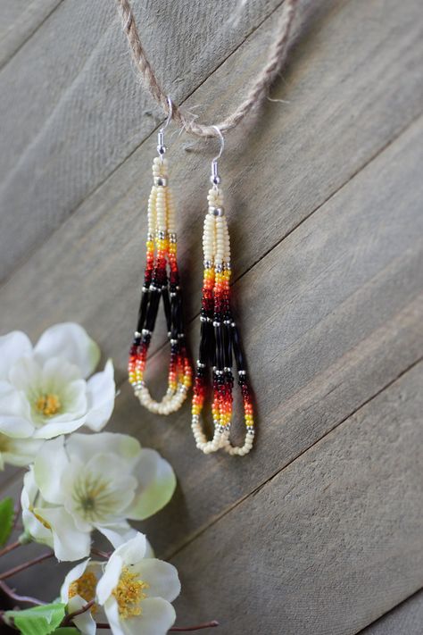 Glass Bead Earrings Fire Mountain Gems And Beads, Flat Beaded Earrings, Native American Beaded Earrings Tutorial, Silver Beaded Earrings, Native Beaded Jewelry, Beaded Earrings Native Beadwork, Seed Bead Earrings Patterns, Beaded Wedding Earrings, Beaded Jewelry Native