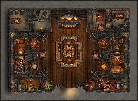 ArtStation - Winn's Hollow Tavern [v2] - Halfing Owned Tavern [60 x 44] Dnd World Map, Building Map, Fantasy Town, Tabletop Rpg Maps, Rpg Map, Dungeon Maps, D D Maps, Fantasy Map, Game Master