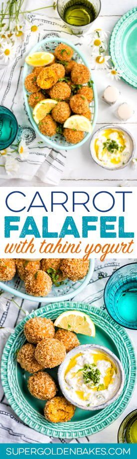 Carrot falafel with tahini yogurt dipping sauce | Supergolden Bakes Carrot Falafel, Shared Appetizers, Yogurt Dipping Sauce, Allergy Recipes, Falafels, Special Diet, Vegetarian Lunch, Garden Veggies, Lebanese Recipes