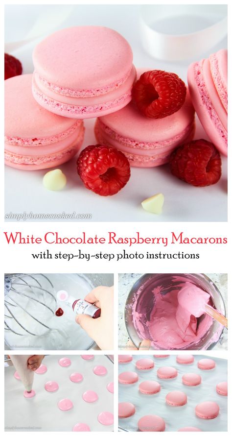 Flavored Macarons Recipe, Raspberry Macaroons, French Macaroon Recipes, Raspberry Macarons, Raspberry Ganache, Pink Macarons, Pink Macaroons, Kue Macaroon, Macaroon Cookies