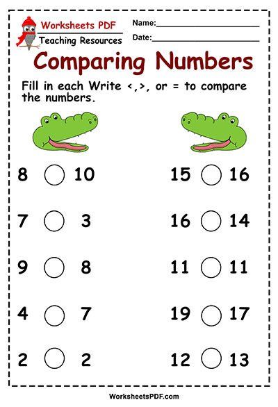 Equal, Less and Greater Than Symbols Comparing Numbers Worksheet, Basic Subtraction, Greater Than Less Than, Letter Worksheets For Preschool, Numbers Worksheet, Math Addition Worksheets, First Grade Math Worksheets, Maths Paper, Math Sheets