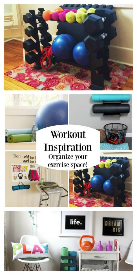 Organize Exercise Equipment At Home, Workout Nook, Corner Gym, Peloton Workouts, Mini Gym At Home, Gym Organization, Peloton Room, Peloton Workout, Small Home Gyms