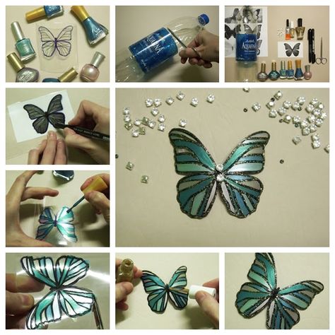 Butterfly-Made-with-Plastic-Bottles Diy Papillon, Butterfly Chandeliers, Upcycle Plastic, Reuse Plastic Bottles, Plastic Bottle Art, Diy Nail Polish, Diy Butterfly, Nail Oil, Paper Butterflies