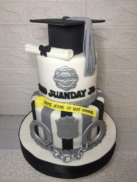 Graduation cake for Criminology course Fondant cake Graduation Cake Ideas, Three Tiered Cake, Buffet Setup, Zamboanga City, Tiered Cake, Graduation Cake, Dessert Buffet, Graduation Cakes, Black And White Stripes