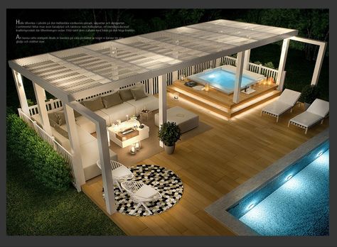 Outdoor Pool & Lounge Whirlpool Deck, Hot Tub Patio, Pool And Hot Tub, Hot Tub Deck, Hot Tub Backyard, Hot Tub Garden, Pergola Design, Desain Lanskap, Jacuzzi Outdoor