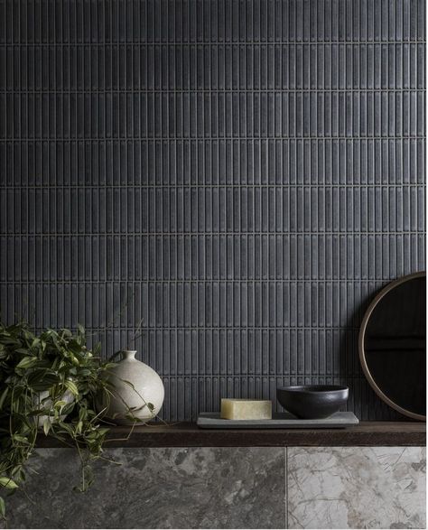 Kitchen Dark Backsplash Ideas, Grey Brick Tiles Bathroom, Grey Bathroom Floor Ideas, Bali Kitchen, Mountain Apartment, Kitchen Feature Wall, Japanese Tile, Marble Effect Tiles, Grey Wall Tiles